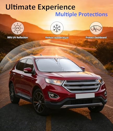 Image of Windshield Sun Shade for 2015-2024 Ford Edge Accessories | Car Front Window Sun Visor & Heat Shield | 420D Sunshade Protection Blocks UV Rays Keep Your Car Cooler