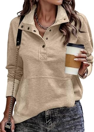 SHEWIN Womens Sweatshirt Casual Long Sleeve Lightweight Sweatshirts Button Loose Pullover Tops