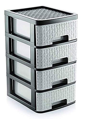 O-NINE 4 Tier Multipurpose Plastic Table Drawer System Organizer Rack (Grey)