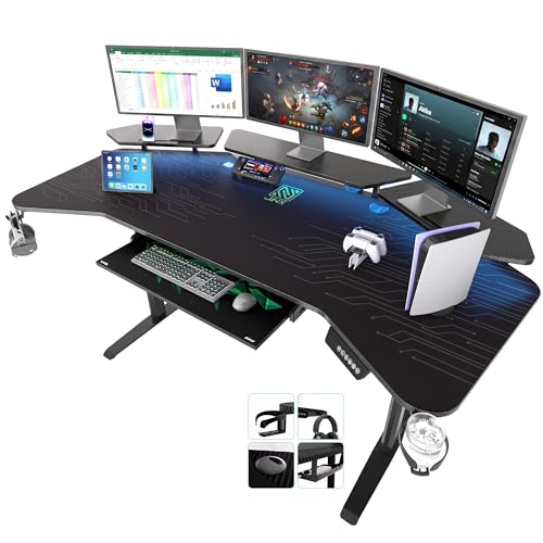 JWX 72' Height Adjustable Gaming Desk, 3-Zone Creator Workstation with Acrylic RGB Lighting, Keyboard Tray & Full Desk Mouse Pad, Dual Motor Sit Stand Desk for Streaming, Studio & Home Office