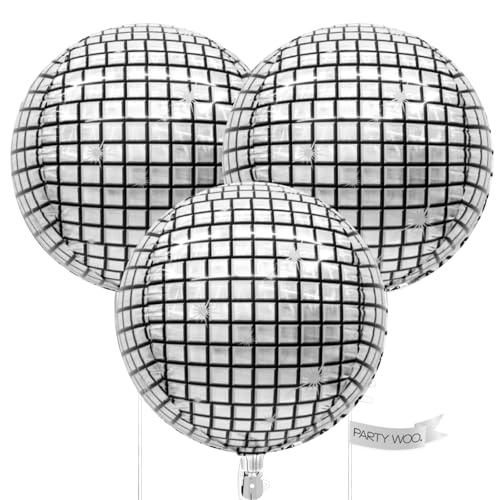 Image of PartyWoo Silver Foil Balloons 3pcs Large Round Giant Jumbo 4D Balloons