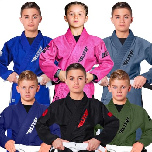 Elite Sports IBJJF Ultra Light BJJ Brazilian Jiu Jitsu Gi for Kids with Preshrunk Fabric and Free Belt (Pink 1)