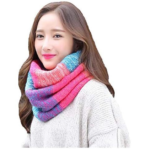 Tuopuda® Women Colorful Neck Scarf Winter Knitted Loop Infinity Scarf Warm Wrap Cowl (red) Cover