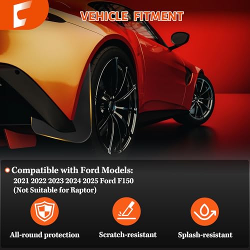Image of Upgraded Mud Flaps Fit for Ford F150 2026 2025 2024 2023 2022 2021, Mud Flaps for Pickup Trucks Splash Guard Compatible with 2025 Ford F150 Accessories, No Drilling Mud Gards Mudflaps, Set of 4