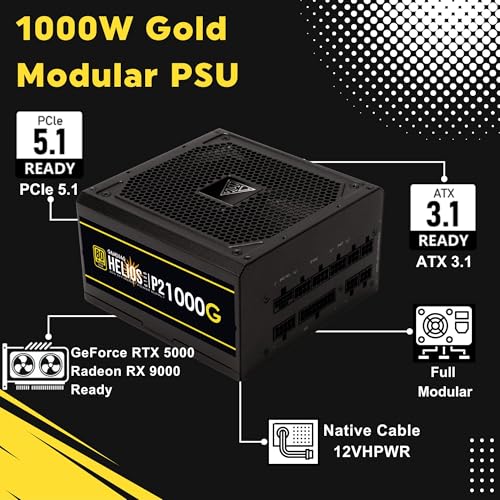 Image of GAMDIAS PCIe 5.1 & ATX3.1 Gold 1000W Power Supply for GeForce RTX 5000 Series, 1000W Fully Modular ATX 80 Plus Gold Computer PSU for Gaming PC Desktops, Low-Noise Fan, HELIOS P2-1000G