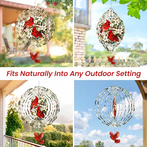 Image of FLAGWIX Cardinal Wind Spinner, 12 in Stainless Steel Garden Decor