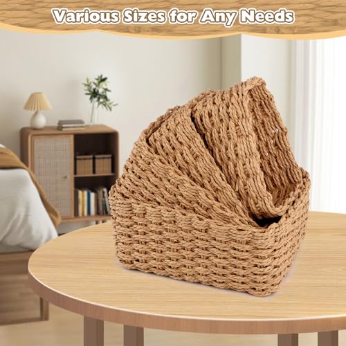 4er Set Aufbewahrungskorb Geflochten, Korb AufbewahrungStapelbare, Körbchen Boho Deko aus Papierseil, Korb Geflochten Wickeltisch, Storage Basket für Wohnzimmer Küchen Kinderzimmer Bad, Kleine Körbe