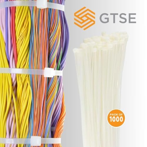 Image of GTSE 8 inch White /Clear Zip Ties, 1,000 Bulk Pack, 40lb Strength, UV Resistant Small Nylon Cable Ties, Self-Locking 8 Inch Tie Wraps