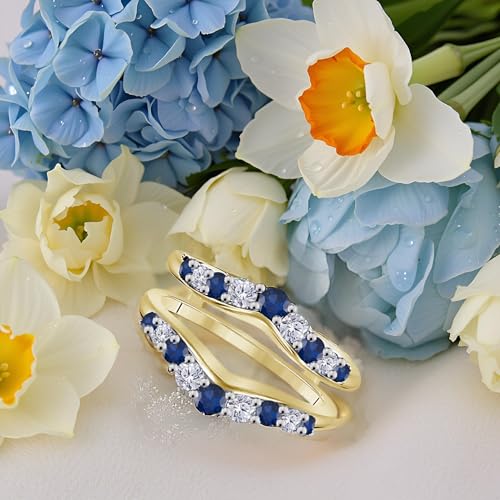 1.10Ctw Round Cut Diamond & Sapphire Engagement Wedding Enhancer Wrap Guard Ring 925 Sterling Silver 14k Yellow Gold Finish2