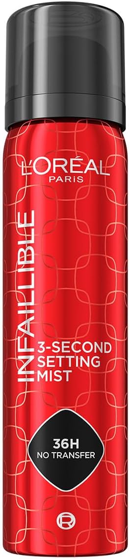 L'Oreal Paris Infaillible 3-Second Setting Mist, Transfer-proof & Waterproof Setting Spray, Quick drying, 75ml