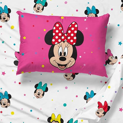 Image of Sunny Side Up Disney Minnie Mouse Full Sheet Set - 4 Piece Kids Bedding Set Includes Pillow Cover - Super Soft Rainbow Dots Microfiber Sheets