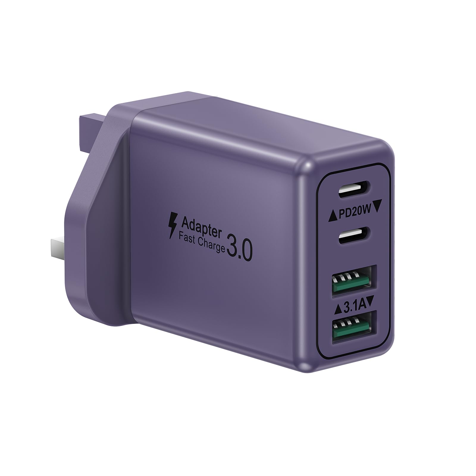 USB C Plug, 40W 4-Port USB C Fast Charger Plug UK Dual Port PD Power Adapter + QC Wall Plug, Multi USB Plug Multiport Type C Charging Plug for iPhone 17 16 15 14 Pro Max 13 12 11 XS, Samsung, iPad