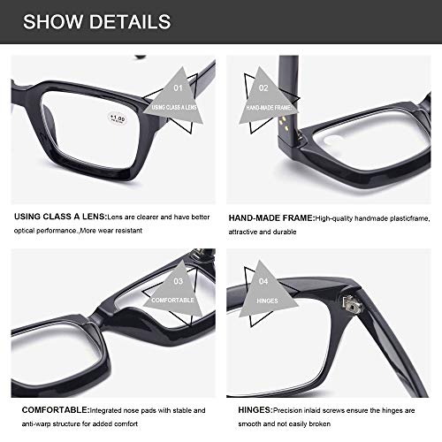 Zuvgees Retro Style Square Reading Glass Big Eyeglass Frames Large Lens 50Mm (Black, 1.50) #TOP3