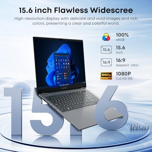 Image of CHUWI Laptop Computer 15.6'', 256GB SSD 8GB DDR4, Windows 11 Business Laptop with Intel Celeron CPU, 2K FHD Display, TF Card, WiFi, Bluetooth, HDMI, Type-C, 38Wh Battery, Grey (Herobook Plus)