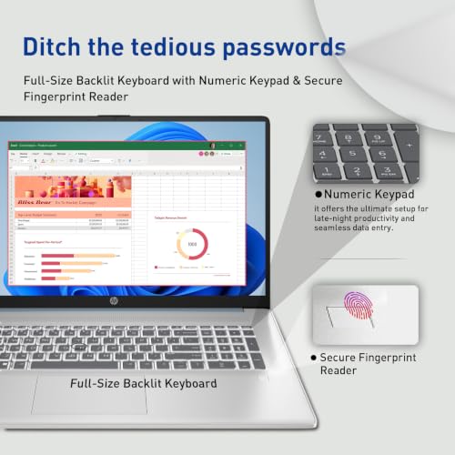 Image of HP 17.3 inch Touchscreen Laptop w /Microsoft 365, 8GB RAM, 128GB UFS | Webcam w / shutter, Fingerprint Reader, Backlit Keyboard, Microsoft Copilot Key, Intel Quad-Core CPU, Win11, Blue