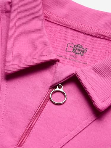 Image of The Souled Store Solids: Rose Pink Girls Collared Neck Long Sleeve Graphic Printed Regular Fit Cotton Dresses Girls Solid Tshirt Midi Dresses Cotton Kids Summer Wear Block Basic Colored Full Length