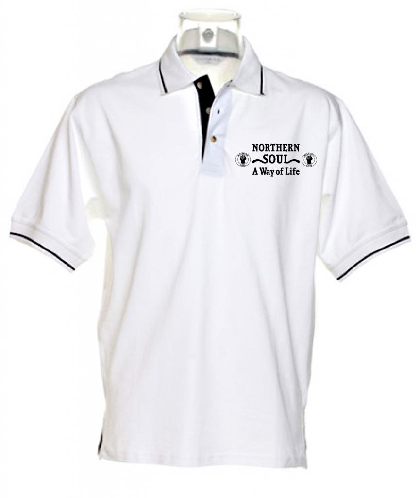 Northern Soul - A Way of Life Tipped Polo T-Shirt (Small, White)