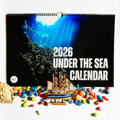 Image of 12 inchx18 inch Under The Sea 2026 Wall Calendar | Landscape Glossy Calendar | Ocean Photography | Modern Minimalist Layout | Wiro-Bound | Indian Holidays Marked | Gloss Laminated