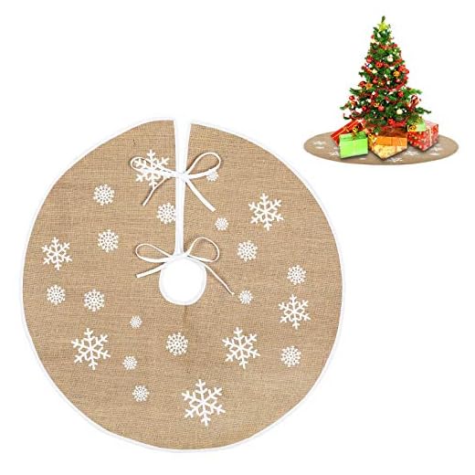 EKKONG Falda para árbol de Navidad, de lino, estilo retro, con copos de nieve blancos, para decoración de Navidad (120 cm, copo de nieve)