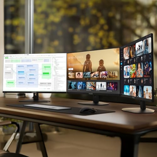 Image of Kado Triple Monitor 3-Pack 27 inch 1920x1080 75Hz FHD Computer Monitor | HDMI Office Gaming Hybrid Desk Setup, VESA Wall Mount Arm Mount Built-in Speakers, Panoramic Display Multi-tasking