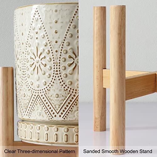 Yffsrjdj 8 Inch Plant Pot With Stand, Ceramic Planter With Drainage Holes, Saucers And Mesh Pads For Indoor-Outdoor Plants #TOP4