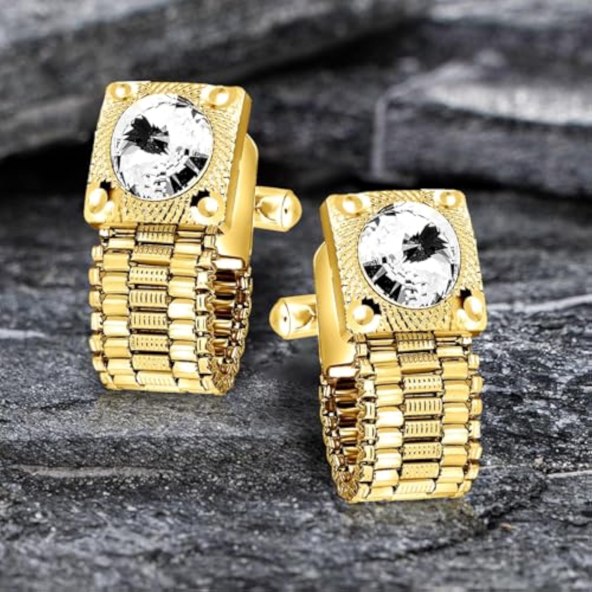 Cufflinks for Men - Blue Formal Stainless Steel Diamond