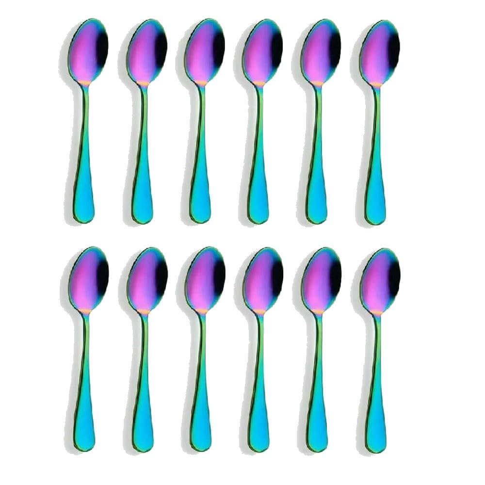 ZBDP - Cucharas pequeñas de postre de acero inoxidable de 14 a 12 unidades, de acero inoxidable, redondas, para agitar, cubiertos coloridos