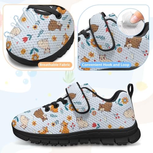 Girls Shoes Non Slip Lightweight Breathable Comfortable Sport Walking Athletic Running Tennis Sneakers (Little Kid) Capybara Sunflowers Pattern 6