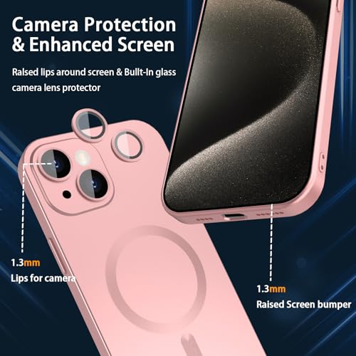 Coque iPhone 15 Plus compatible MagSafe en TPU rose avec protection d'objectif photo