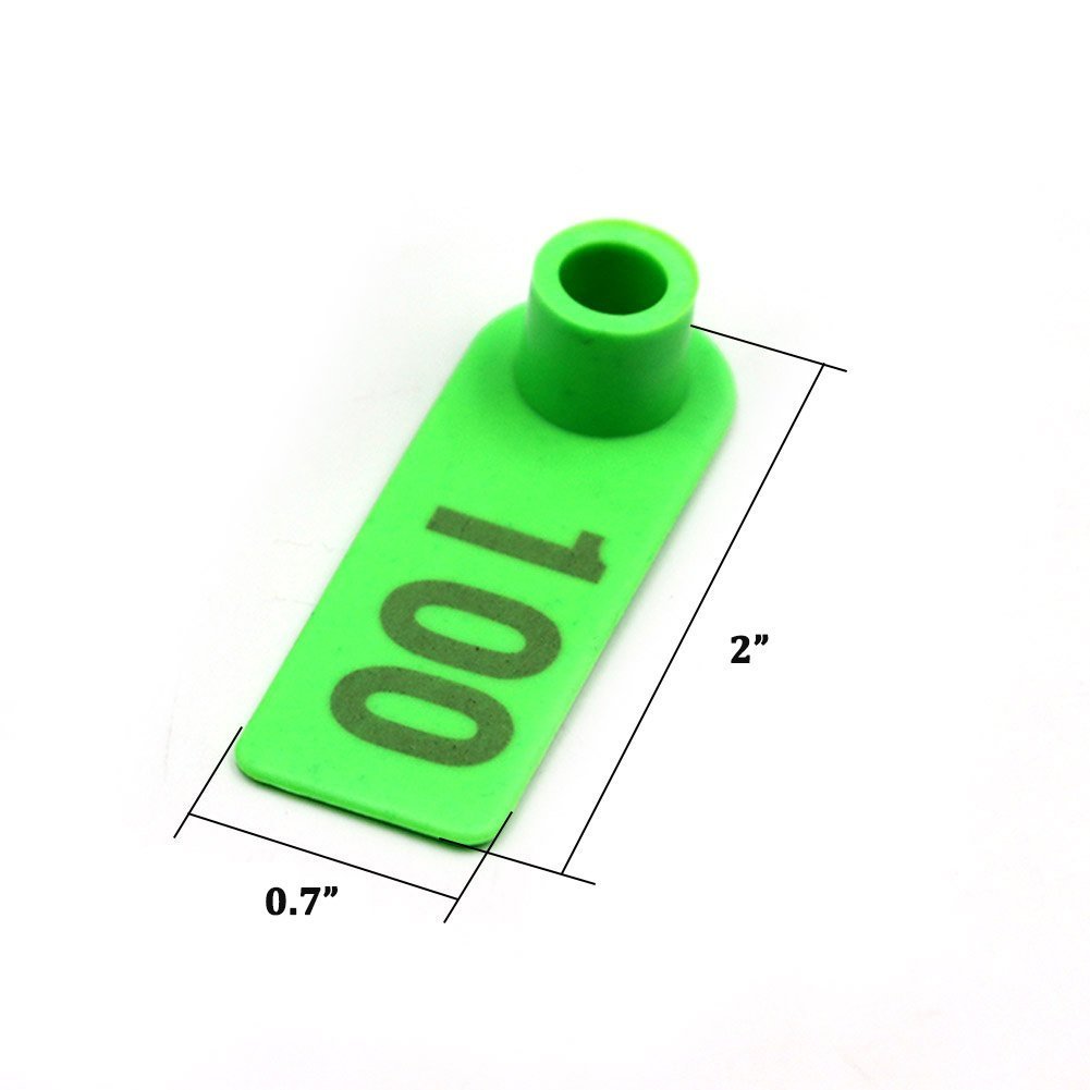 Etichette Auricolari per Pecore Etichette Auricolari per Bestiame in Plastica Verde per Capra Etichette Auricolari per Agnelli con Numero 001-100