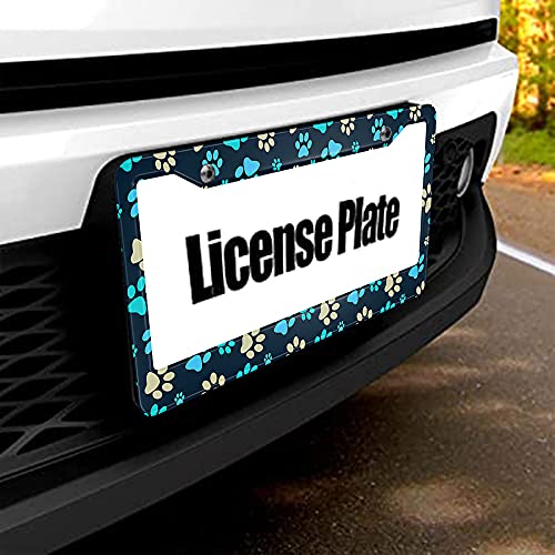 Beabes Dog Theme License Plate Frame Animal Paw Print Car Frames, License Plates Holder， Cat Funny Pet Blue License Plate Cover Aluminum Metal Frames For Women Men Auto Decoration #TOP4