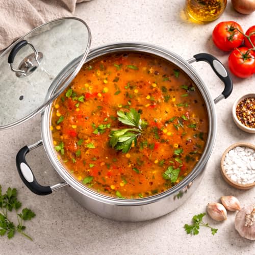 Stainless Steel Stock Pot Cooking Pot Set with Glass Lids | Induction Hob Pot/Casserole Cookware Set for Gas, Electric & Ceramic Hobs 20cm 3.2L, 22cm 4.3L, 24cm 5.6L, 26cm 7.2L (Set of 4) - Image 3