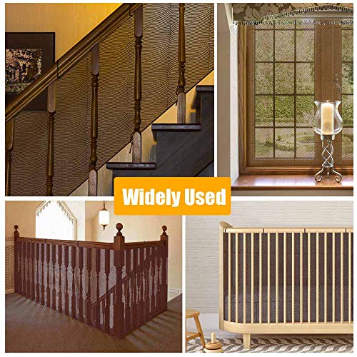 Child Proofing Banister Guard Net, Durable Baby Proofing Stairs Rail Safety Net, 10ft Lx2.5ft H Outdoor Balcony and Indoor Stair Railing Safety Mesh (Brown) - Thumbnail 5