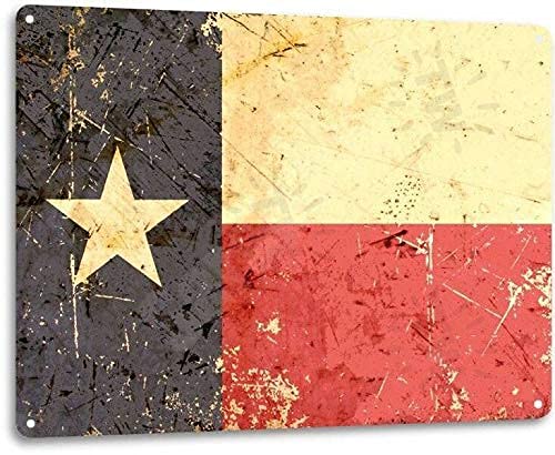 Saraheve Texas Flag Lone Star State Rustic Patriotic Garage Bar Wall Decor Metal Tin Sign 16x12in