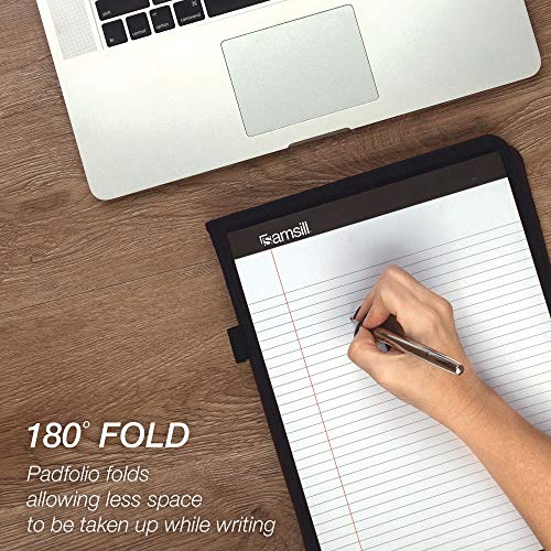 Samsill Contrast Stitch Faux-Leather Padfolio, Business Portfolio For Men And Women, Resume Document Organizer With 8.5 X 11 Inch Writing Pad, Black #TOP3