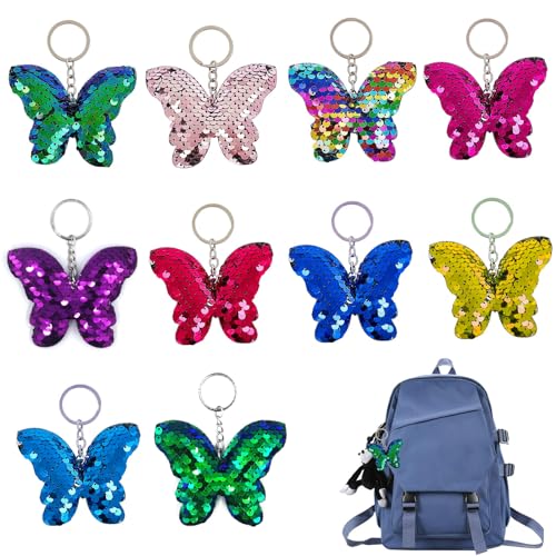 KHIRY Porte-clés papillon (10 pièces) Paillettes scintillantes idéales pour les cadeaux de mariage Porte-clés colorés idéaux pour la décoration de sacs