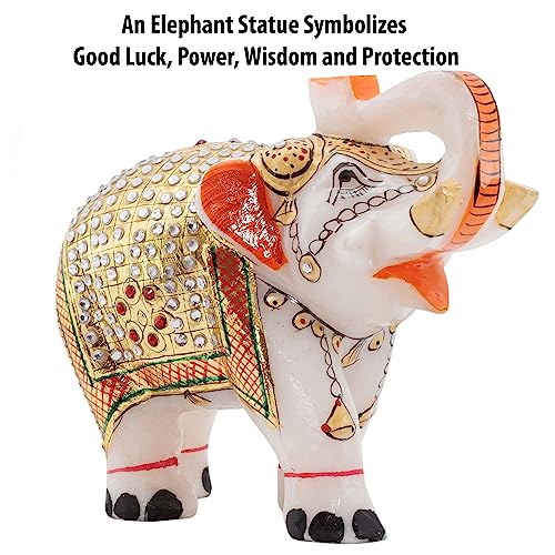 Elegant Marble Elephant Statue - Handcrafted Home Decor Showpiece Symbolizing Love, Strength, Luck|Pure Makrana Marble|Vastu Shastra Positive Energy (4 Inch), White — photo — 4 of 9