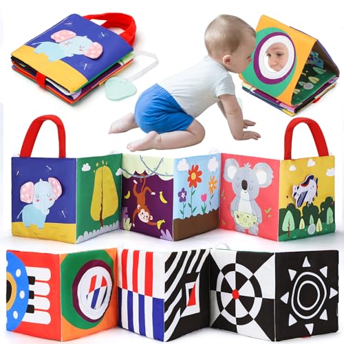Image of URMYWO Baby Book Toys 0-6 Months - Tummy Time Toys with Mirror and Teether - Baby Toys 6-12 Months - Sensory Early Development Interactive Shower Gift for Boy Girl - Easter Basket Essentials Stuffers