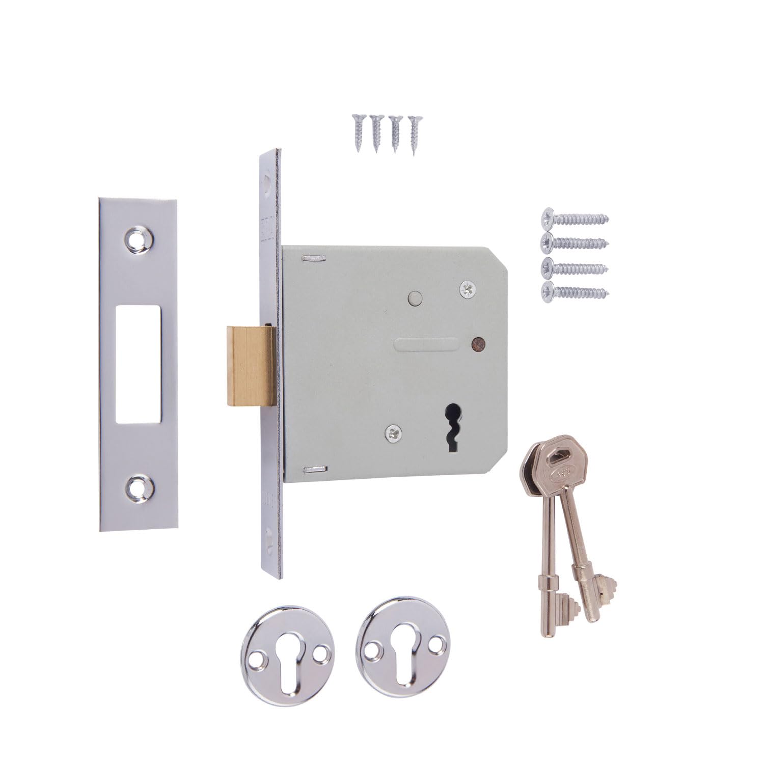 3 Lever Deadbolt Mortice Door Lock – High Security Lock with Keys – Suitable for Wooden Internal & External Doors – Easy to Install (Chrome Effect - Retail Boxed, 3" (76mm))