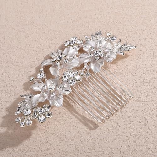 Peine para cabello con flores y strass plateado miniatura 2