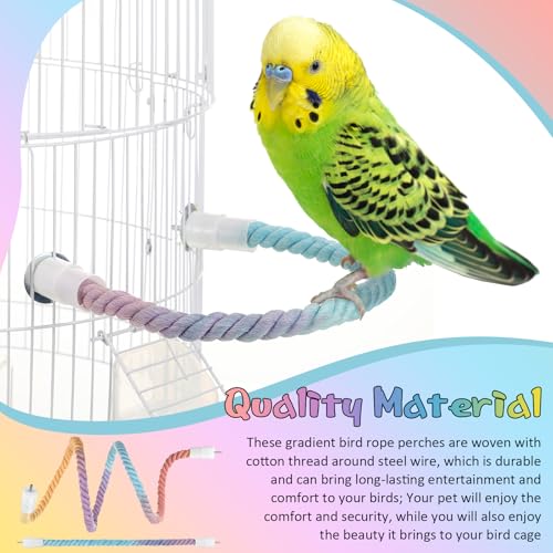 Image of Skyygemm 2pcs Gradient Colorful Bird Rope Perches Stand Pole Bird Cage Bendable Swing Climbing Rope Toys Accessories Cotton Climbing for Parrot Cockatiels Parakeet Budgies Lovebirds(16.3''& 47.2'')