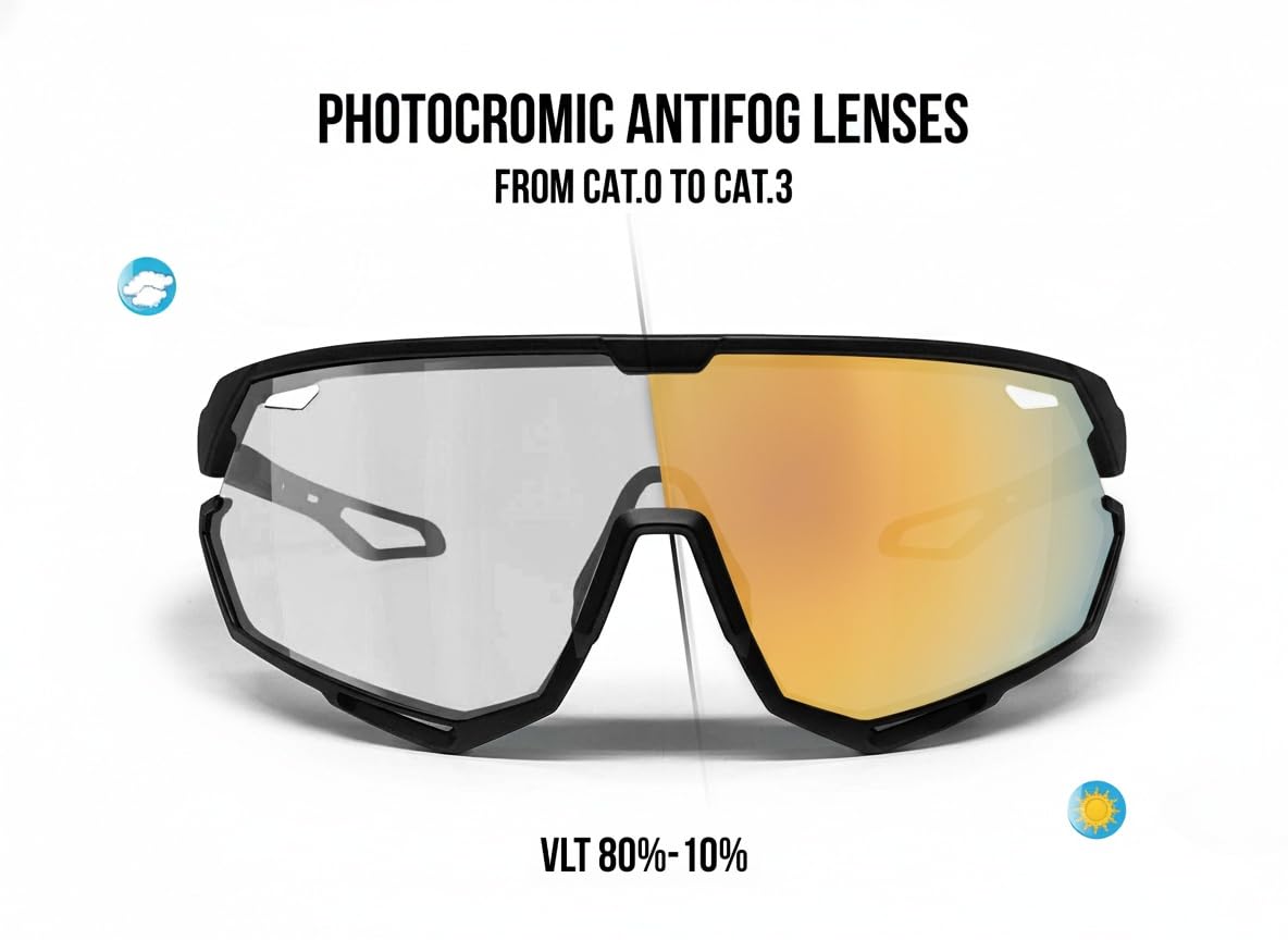 BERTONI Gafas Deportivas Ciclismo MTB Running para Hombre y Mujer en TR90 - Lente Ancha Antivaho 100% Protección UV mod. ALPHA