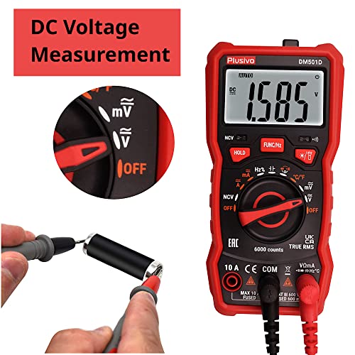 Plusivo EAN4897127010083 Multimeter 6000 Counts Digital Multimeter Auto Ranging Trms Ac Dc Voltmeter Ohm Volt Amp Ncv Diode Tester; Measures Voltage Current Resistance Temperature Frequency Buzzer thumb #3