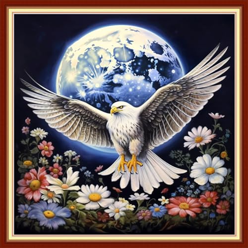 Image of Foxdiviy Stamped Cross Stitch Kits Full Range of Embroidery Needlework Starter Kits for Beginners Adults 11CT Embroidery Patterns Art Crafts DIY Needlepoint Kits-White Headed Eagle 18x18 inch