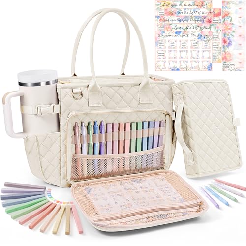 Image of Large Bible Bag with Bible Cover Case for Women, Quilted Church Tote Bag Carrying Case w /Shoulder Strap, Bible Study Supplies Journaling Kit Accessories, Christian Gift for Women Mom Friends Teacher