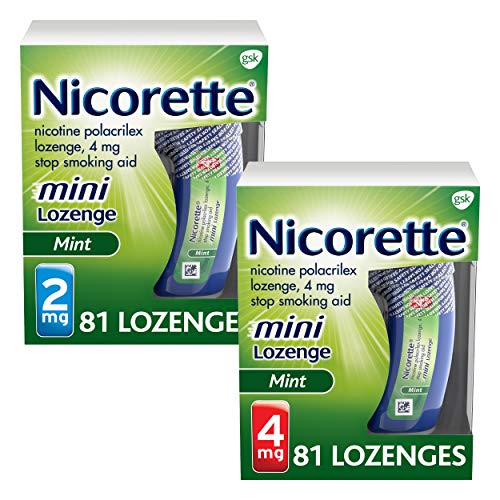 Mini Nicorette Nicotine Lozenge Stop Smoking Aid, 2 mg, Mint Flavored Smoking Cessation Product, 81 Count and 4 mg, Mint Flavored Smoking Cessation Product, 81 Count