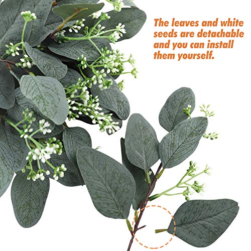 Whonline 20pcs Artificial Eucalyptus Leaves Stems with White Seeds Short Silver Dollar Artificial Flowers for Decoration Greenery Stems Plants for Flower Arrangement Wedding Bouquets Decor