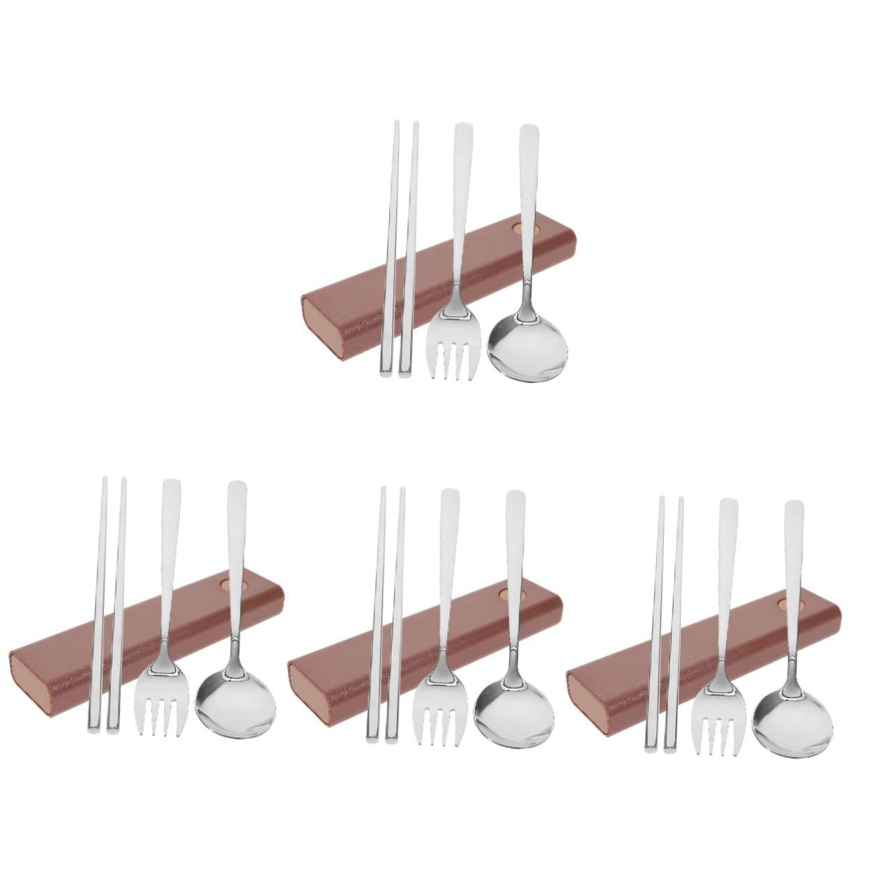 Support de baguettes 4 ensembles fourchette cuillère baguettes ustensiles de service en acier inoxydable ensemble en acier inoxydable couverts de voyage cuillères ensemble de vaisselle ustensiles de