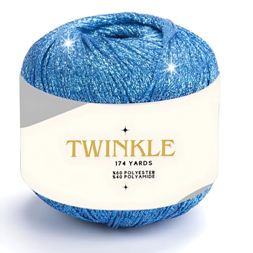 Image of Twinkle Metallic Glitter Yarn Sparkle Fine 1 Light Fingering Weight Worsted Gold Silver for Crochet Knitting, 25g 0.88oz, 175yard Soft Craft Shawls Cardigans Bags Lurex (Seafoam Blue, Pack 1)