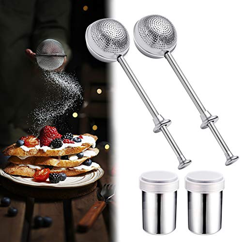 4 Pcs Powdered Sugar Shaker Duster Flour Set Stainless Steel Powder Shakers with Lid Sugar Dispenser Flour Cinnamon Mesh Shaker for Chocolate Sifter Sprinkler Dredgers Cappuccino Spices Baking